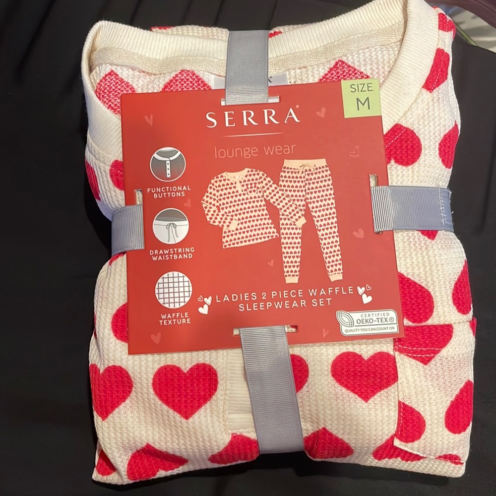 Serra for Aldi Valentine Red heart pajamas/loungewear.